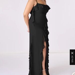 Size 16 black
BARBIE™  AZAZIE 1001
Chiffon Ruffle Column Dress with Leg Slit